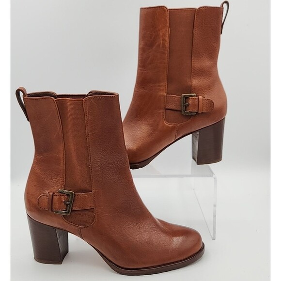 Cole Haan Chelsea Brown Leather Pull On Ankle Boots Buckle Women 6.5 B - Picture 1 of 9